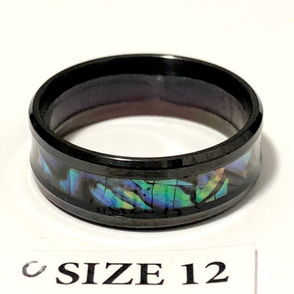 Black Tone Ring with Abalone Shell inlay, Size 12